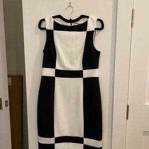 White House Black Market Black/White Colorblock Ponte Knit Dress
